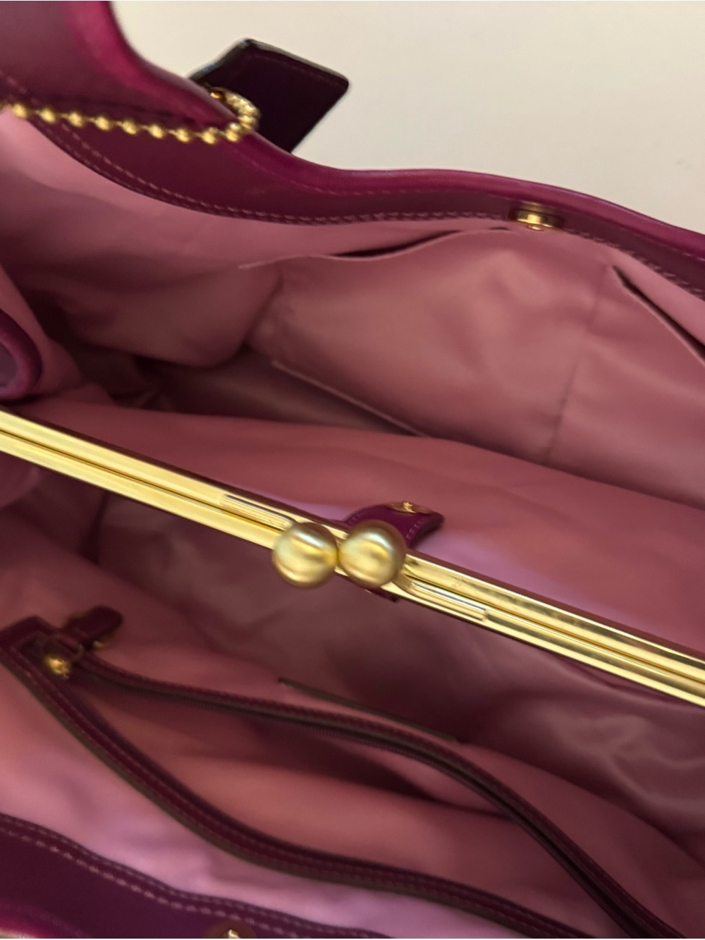 Coach Ergo Pleated Frame Kisslock Satchel 12248 in Magenta - Picture 6 of 8